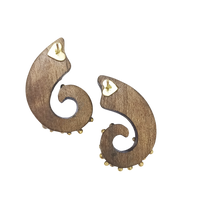 Load image into Gallery viewer, Carved Walnut Spiral Earrings in carved wood by Christina Puchi