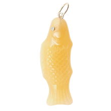 Load image into Gallery viewer, Yellow Onyx Swedish Fish Pendant in carved stone by Christina Puchi