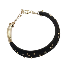 Load image into Gallery viewer, Diamond + Gold Ball Ebony Bracelet in carved wood by Christina Puchi