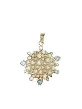 Load image into Gallery viewer, Carved Bone Sand Dollar Aqua Halo Pendant by Christina Puchi