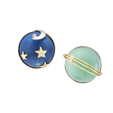 Load image into Gallery viewer, Earth + Saturn Earrings in carved stone by Christina Puchi