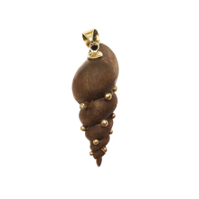 Load image into Gallery viewer, Wooden Spiral Shell Pendant in carved wood and shell by Christina Puchi