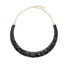 Load image into Gallery viewer, Diamond and Gold Ball Wooden Collar in carved wood by Christina Puchi