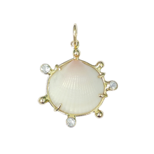 Load image into Gallery viewer, White Shell Sapphire+Gold Ball Halo Pendant
