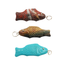 Load image into Gallery viewer, Carved Stone Swedish Fish Pendant (gold ball eyes)