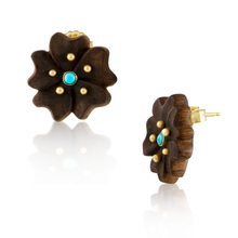 Load image into Gallery viewer, Chestnut Flower Earrings in carved wood by Christina Puchi