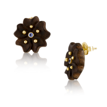 Load image into Gallery viewer, Chestnut Flower Earrings in carved wood by Christina Puchi