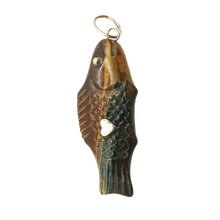 Load image into Gallery viewer, Carved Stone Swedish Fish Pendant (gold ball eyes)