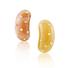 Load image into Gallery viewer, Carved Stone Studded Bean Earrings