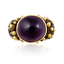 Load image into Gallery viewer, Wooden Amethyst Ring in carved wood and shell by Christina Puchi