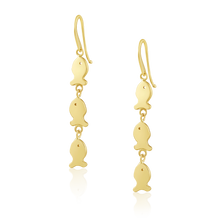 Load image into Gallery viewer, 3 Fish Dangle Earrings in gold by Christina Puchi