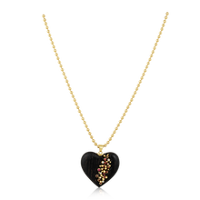 Load image into Gallery viewer, Ebony + Ruby Heart Pendant in carved wood by Christina Puchi