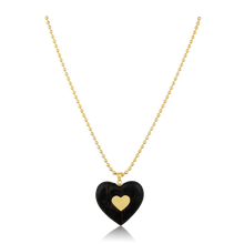 Load image into Gallery viewer, Ebony + Ruby Heart Pendant in carved wood by Christina Puchi