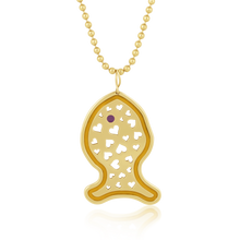 Load image into Gallery viewer, Enamel + Heart Fish Pendant in gold by Christina Puchi