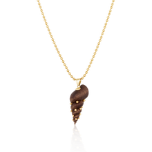 Load image into Gallery viewer, Wooden Spiral Shell Pendant in carved wood and shell by Christina Puchi