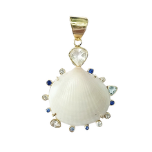 Load image into Gallery viewer, White Shell Blue & White Halo Pendant in shell by Christina Puchi