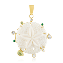 Load image into Gallery viewer, Carved Bone Sand Dollar Green Halo Pendant by Christina Puchi