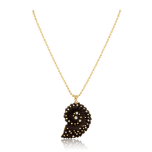 Load image into Gallery viewer, Carved Chestnut Ammonite Shell Pendant in carved wood and shell by Christina Puchi