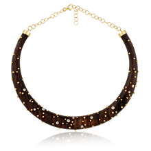 Load image into Gallery viewer, Diamond and Gold Ball Wooden Collar in carved wood by Christina Puchi
