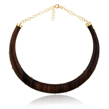 Load image into Gallery viewer, Diamond and Gold Ball Wooden Collar in carved wood by Christina Puchi