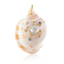 Load image into Gallery viewer, Aquamarine White Shell Pendant in shell by Christina Puchi