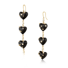 Load image into Gallery viewer, Diamond + Gold Ebony Heart Earrings in carved wood by Christina Puchi
