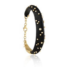 Load image into Gallery viewer, Diamond + Gold Ball Ebony Bracelet in carved wood by Christina Puchi