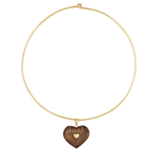 Load image into Gallery viewer, Walnut Studded Heart Pendant in carved wood by Christina Puchi