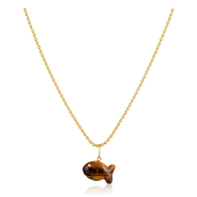 Load image into Gallery viewer, Carved Stone Gold Fish Pendants in carved stone by Christina Puchi