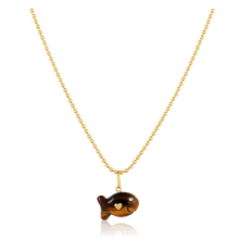 Load image into Gallery viewer, Carved Stone Gold Fish Pendants in carved stone by Christina Puchi