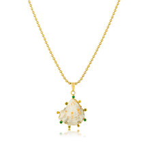 Load image into Gallery viewer, White Kitten Paw Green Halo Pendant in shell by Christina Puchi