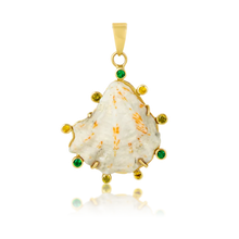 Load image into Gallery viewer, White Kitten Paw Green Halo Pendant in shell by Christina Puchi