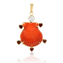 Load image into Gallery viewer, Orange Shell Garnet Heart Halo Pendant in shell by Christina Puchi