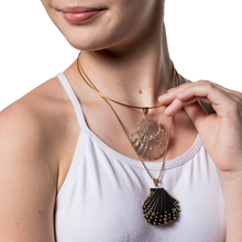 Load image into Gallery viewer, Carved Clear Rock Quartz Shell Pendant in carved stone and shell by Christina Puchi