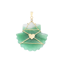 Load image into Gallery viewer, Carved Green Jade Shell Pendant in carved stone and shell by Christina Puchi