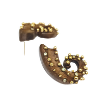 Load image into Gallery viewer, Carved Walnut Spiral Earrings in carved wood by Christina Puchi