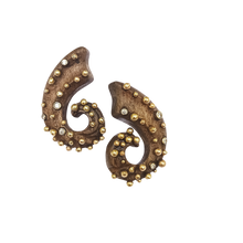 Load image into Gallery viewer, Carved Walnut Spiral Earrings in carved wood by Christina Puchi
