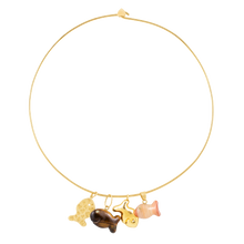 Load image into Gallery viewer, Carved Stone Gold Fish Pendants in carved stone by Christina Puchi