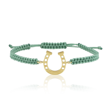 Load image into Gallery viewer, Blue/Green Cord Horse Shoe Friendship Bracelet by Christina Puchi
