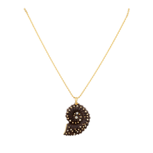 Load image into Gallery viewer, Carved Walnut Ammonite Pendant in carved wood by Christina Puchi