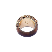 Load image into Gallery viewer, Walnut Ring with Diamonds and Gold in carved wood by Christina Puchi