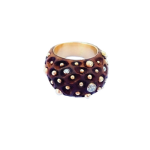 Load image into Gallery viewer, Walnut Ring with Diamonds and Gold in carved wood by Christina Puchi