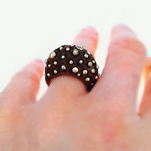 Load image into Gallery viewer, Walnut Ring with Diamonds and Gold in carved wood by Christina Puchi