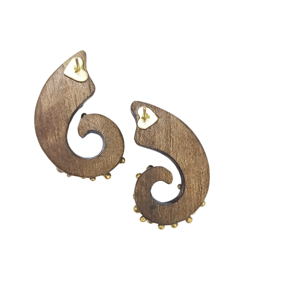 Carved Walnut Spiral Earrings