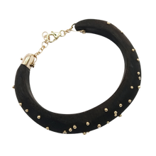 Load image into Gallery viewer, Diamond + Gold Ball Ebony Cuff 2 in carved wood by Christina Puchi
