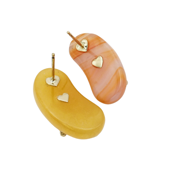 Carved Stone Studded Bean Earrings
