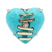 Load image into Gallery viewer, Carved Stone Stitched Heart Ring in carved stone by Christina Puchi
