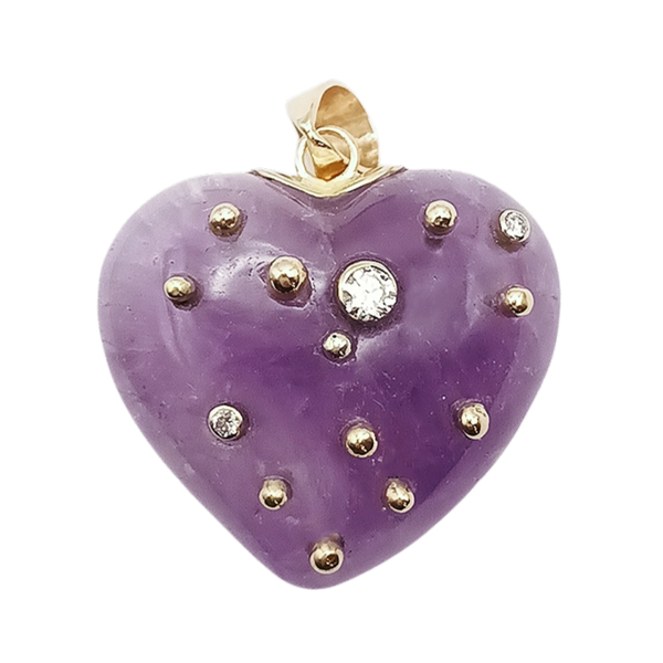 Carved Stone Studded Heart Pendant in carved stone by Christina Puchi