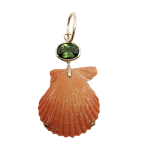 Load image into Gallery viewer, Orange Shell with Green Tourmaline Pendant in shell by Christina Puchi
