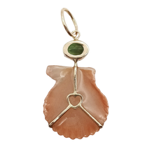 Load image into Gallery viewer, Orange Shell with Green Tourmaline Pendant in shell by Christina Puchi
